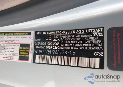 2006 Mercedes-Benz Clk 500 из США, поврежденный, VIN WDBTJ75H96F178706